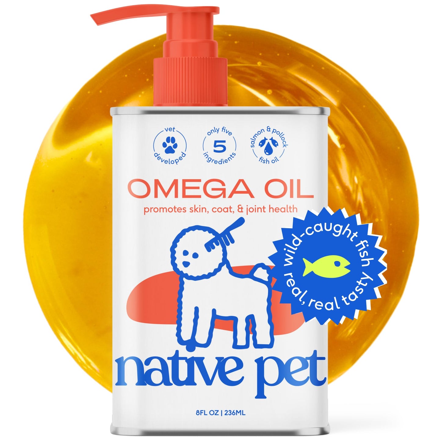 Native Pet Omega 3 Fish Oil for Dogs 8 oz - Made with Wild Alaskan Salmon Oil for Dogs - EPA DHA - Supports Itchy Skin Mobility - Liquid Pump is Easy to Serve - Omega 3 Oil for Dogs